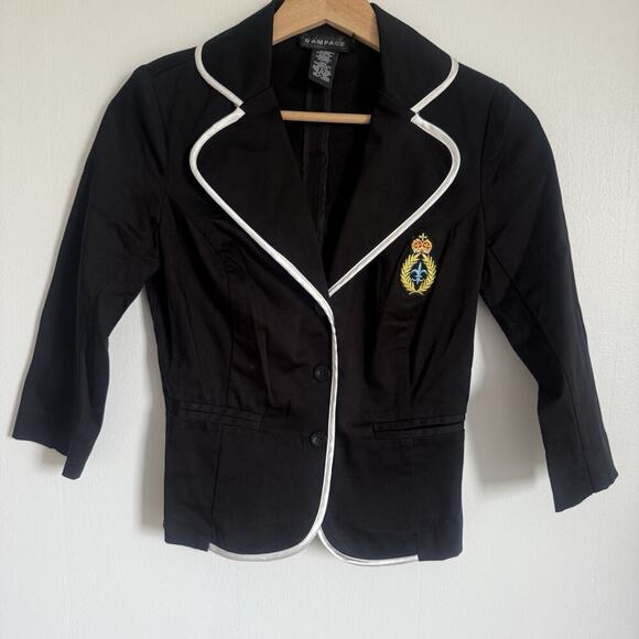 Rampage Y2K Crest Blazer Black White Piping Preppy Academia Fitted Jacket Small - Picture 1 of 6